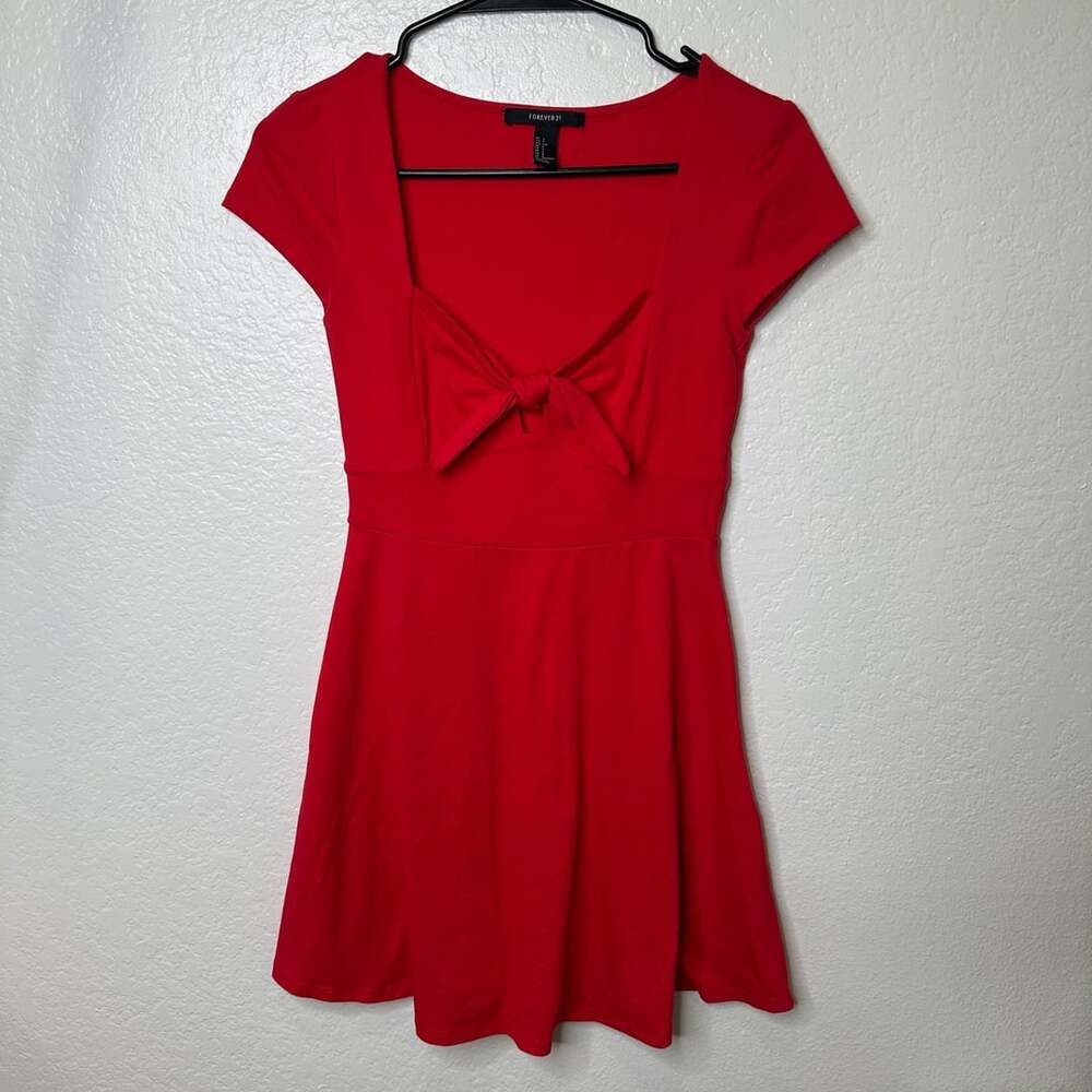 Forever 21 Red Tie-Front Cap Sleeve Mini Dress - Small